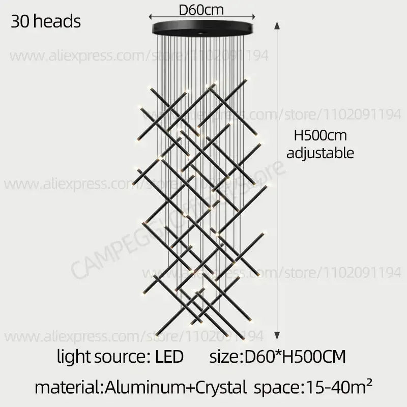 Modern black led staircase pendant chandelier dining room light