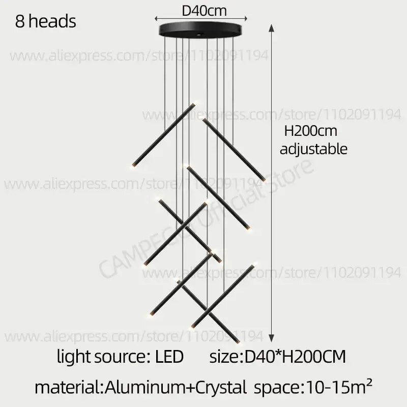 Modern black led staircase pendant chandelier dining room light
