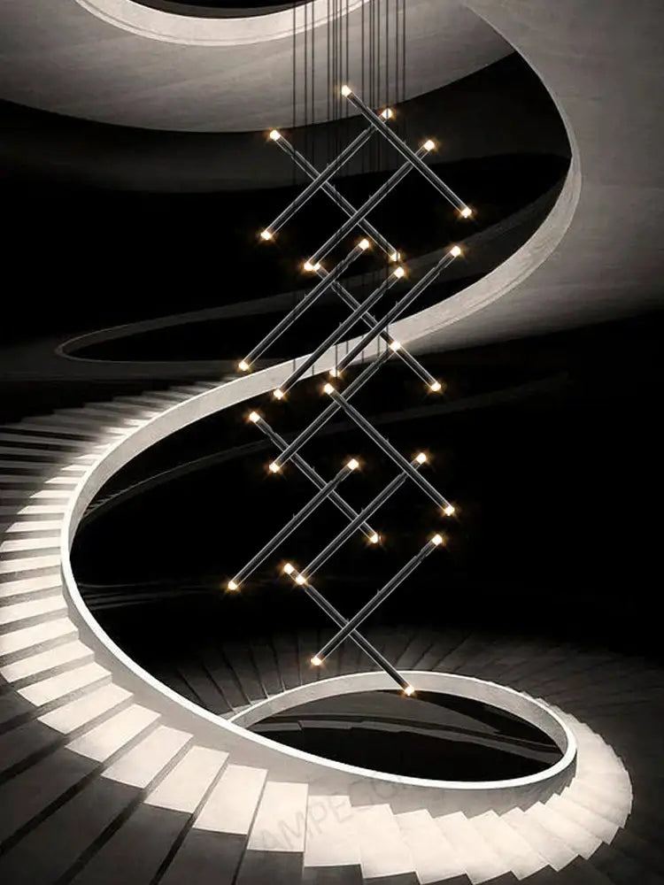 Modern black led staircase pendant chandelier dining room light