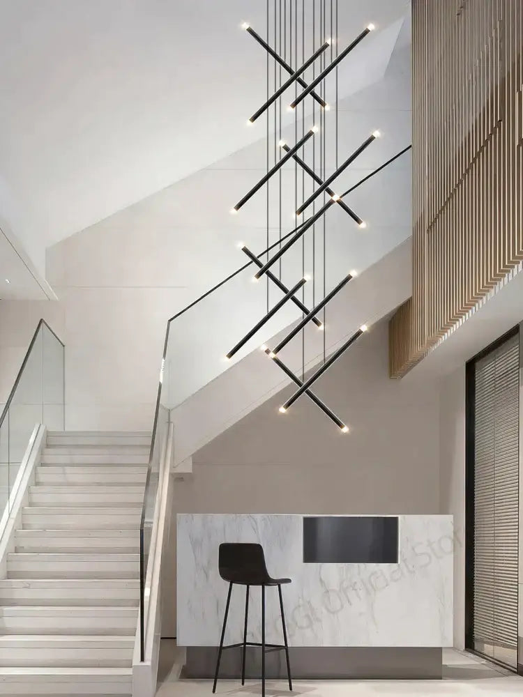 Modern black led staircase pendant chandelier dining room light