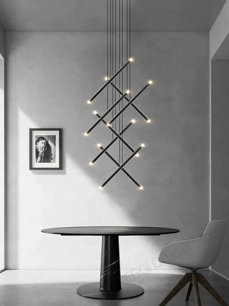 Modern black led staircase pendant chandelier dining room light