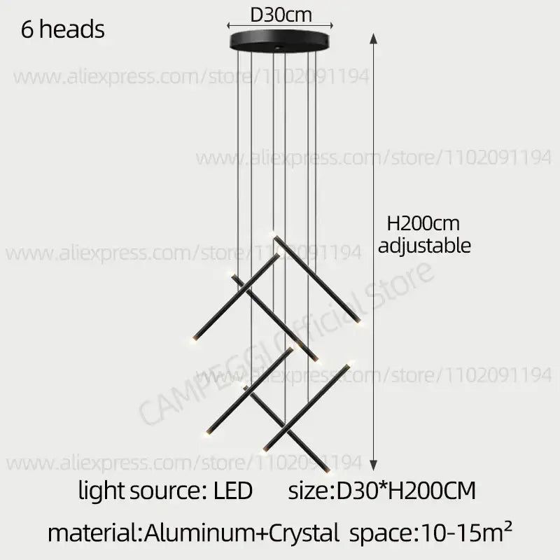 Modern black led staircase pendant chandelier dining room light