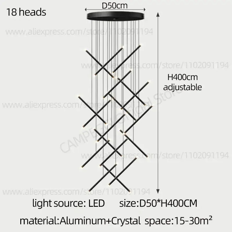Modern black led staircase pendant chandelier dining room light