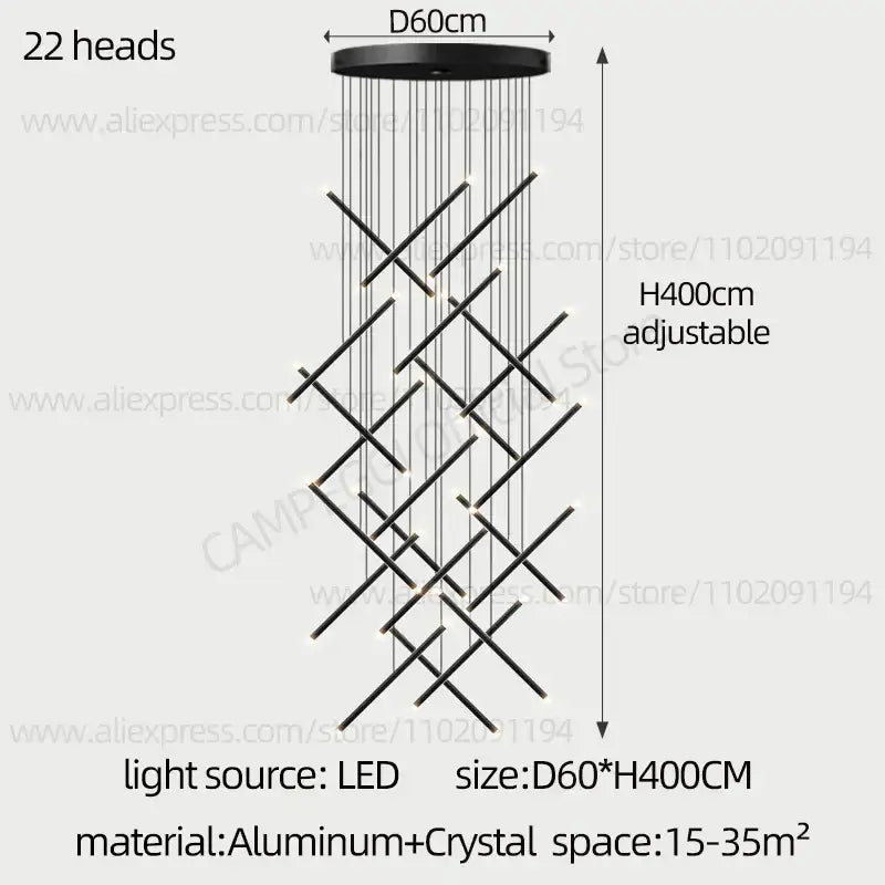 Modern black led staircase pendant chandelier dining room light