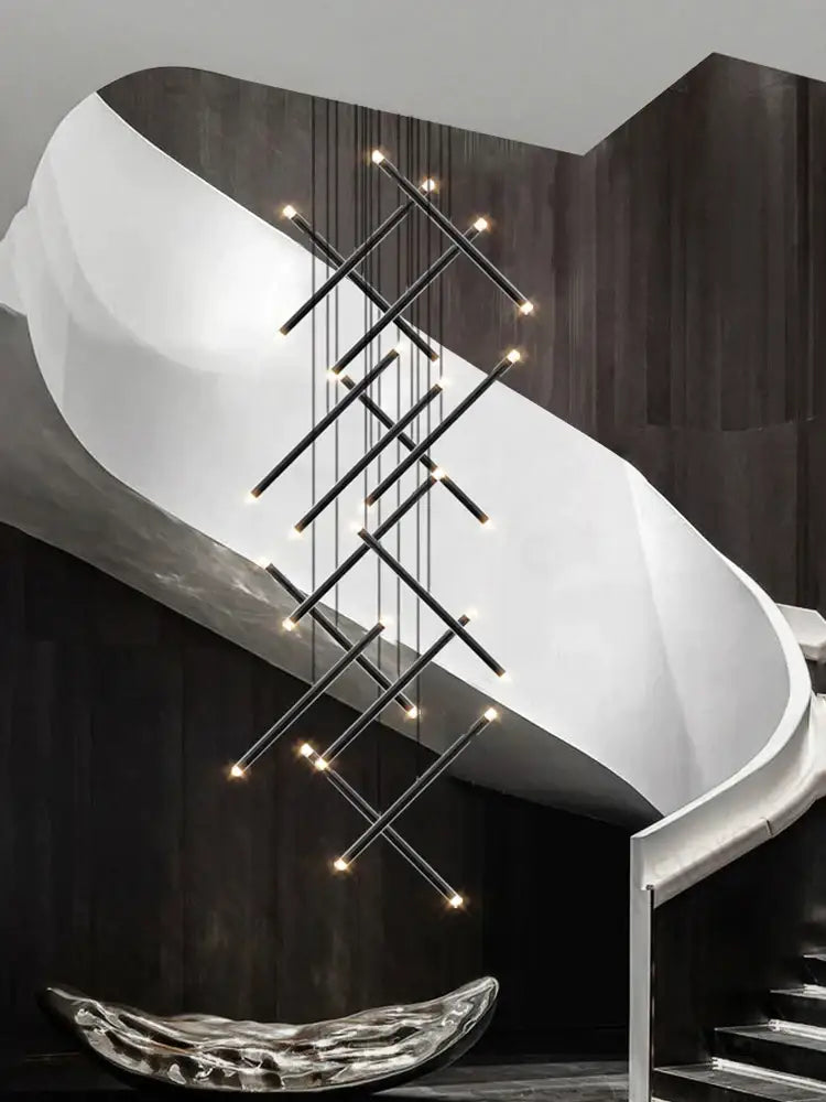 Modern black led staircase pendant chandelier dining room light