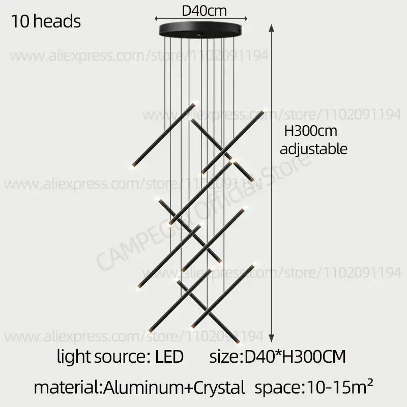 Modern black led staircase pendant chandelier dining room light