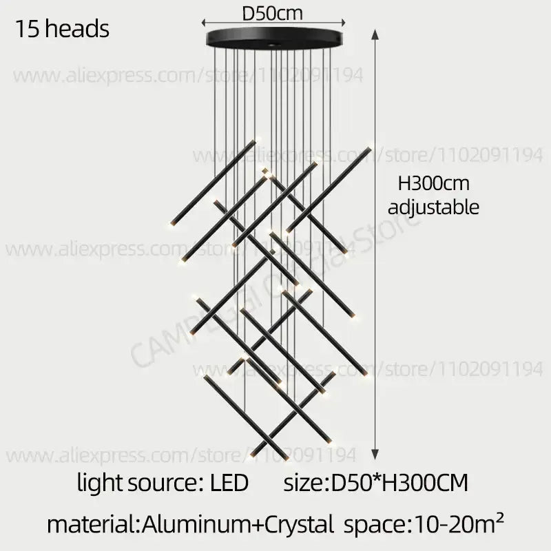 Modern black led staircase pendant chandelier dining room light