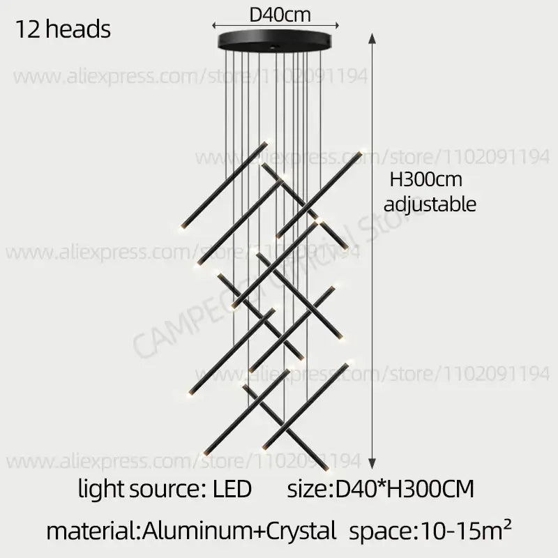 Modern black led staircase pendant chandelier dining room light