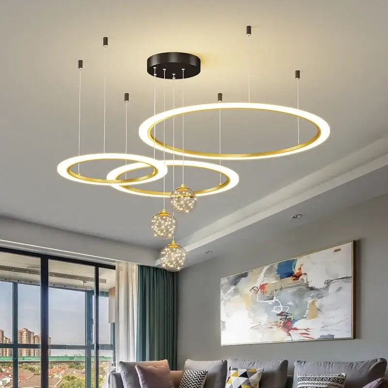 Modern black & white led star chandelier living room light