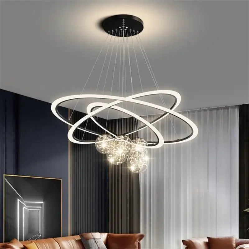 Modern black & white led star chandelier living room light