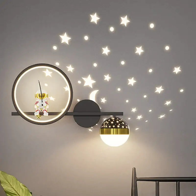 Modern gold & black astronaut led star wall light bedroom decor
