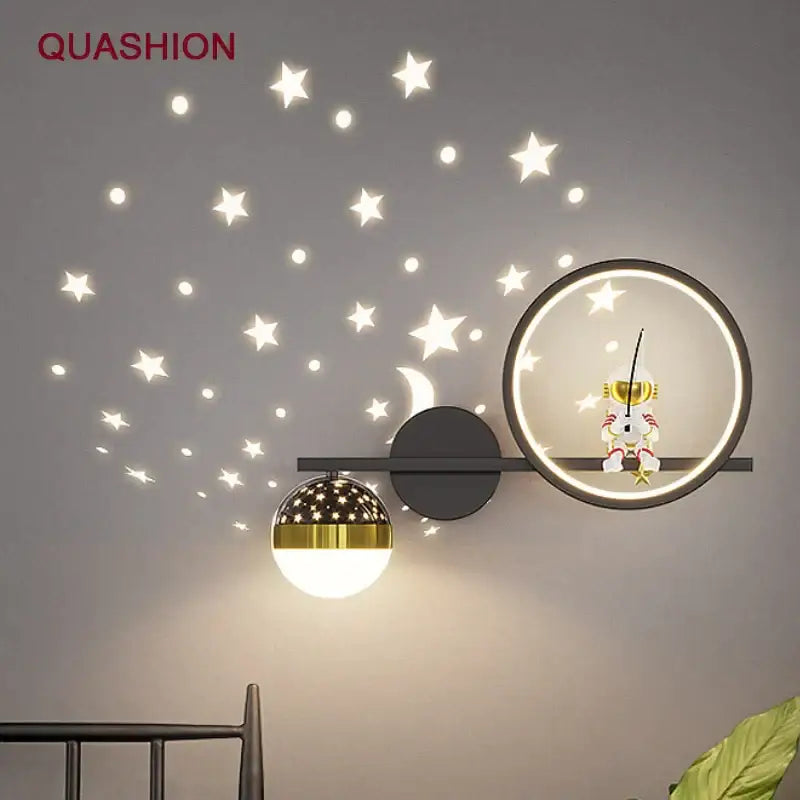 Modern gold & black astronaut led star wall light bedroom decor