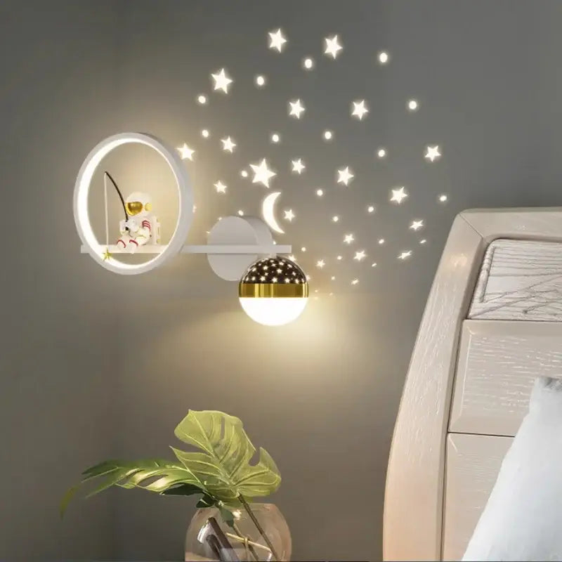 Modern gold & black astronaut led star wall light bedroom decor