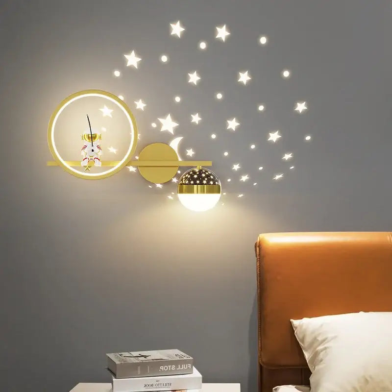 Modern gold & black astronaut led star wall light bedroom decor