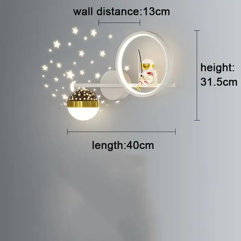 Modern gold & black astronaut led star wall light bedroom decor