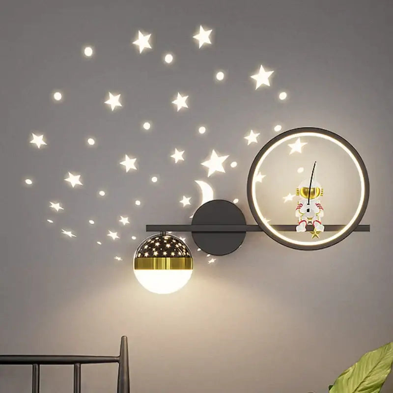 Modern gold & black astronaut led star wall light bedroom decor