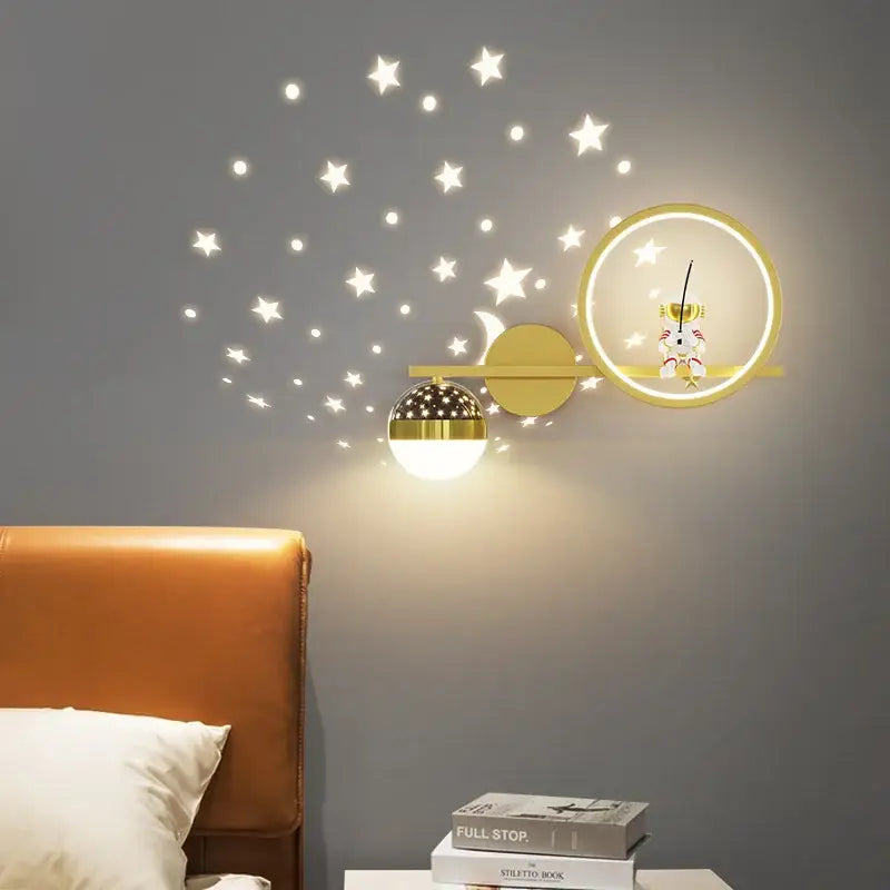 Modern gold & black astronaut led star wall light bedroom decor