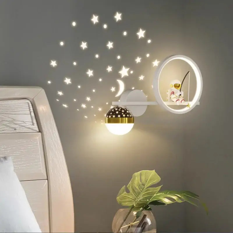 Modern gold & black astronaut led star wall light bedroom decor