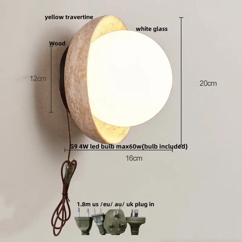 Modern concrete led stone wall lamp bedroom brass pull chain