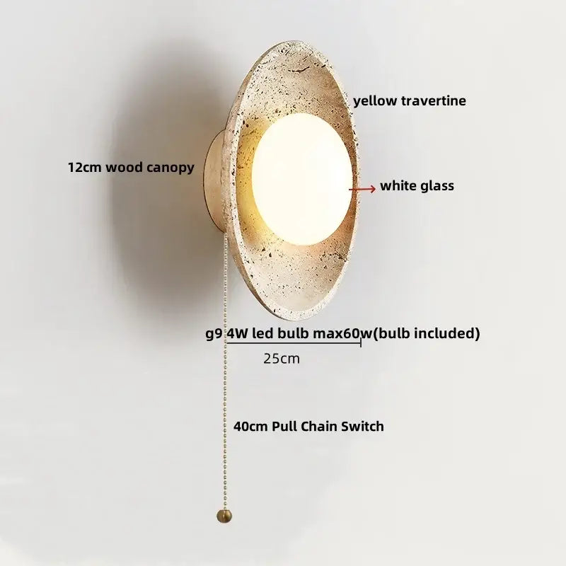 Modern concrete led stone wall lamp bedroom brass pull chain
