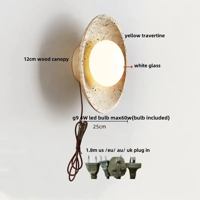 Modern concrete led stone wall lamp bedroom brass pull chain