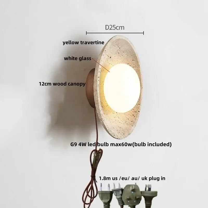 Modern concrete led stone wall lamp bedroom brass pull chain