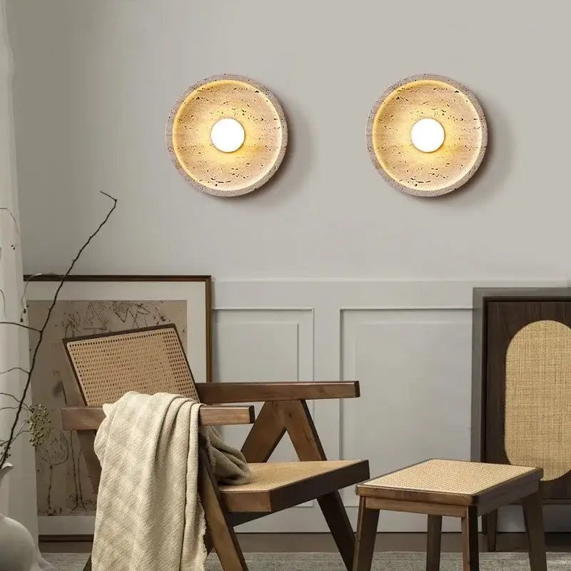 Modern concrete led stone wall lamp bedroom brass pull chain