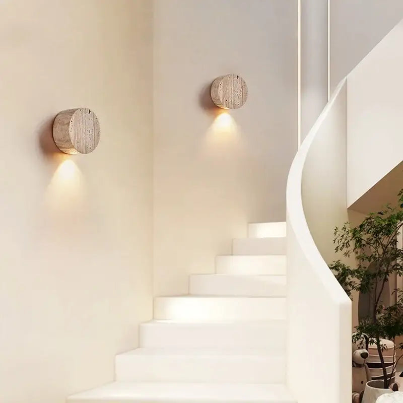 Modern beige stone wall lamp for living room warm textured sconce