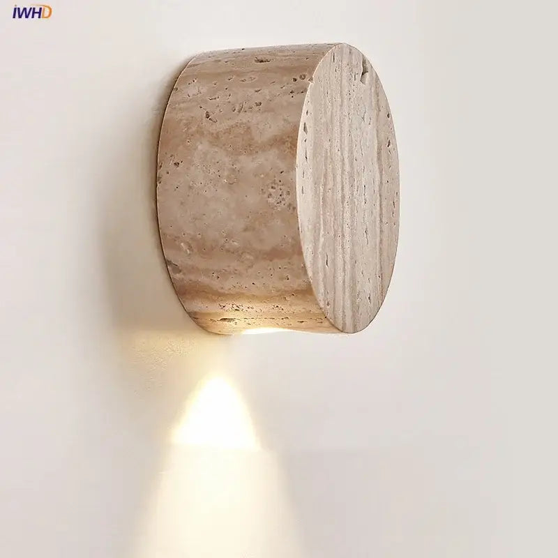 Modern beige stone wall lamp for living room warm textured sconce