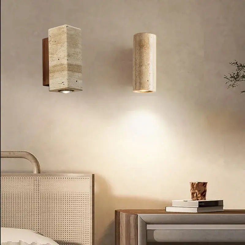 Wabi-sabi beige led stone wall sconce living room light