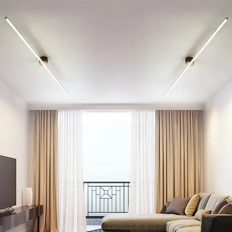 Modern white & gold led strip ceiling light living room ambience