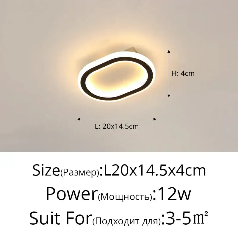 Modern oval black led strip ceiling lights for bedroom living room