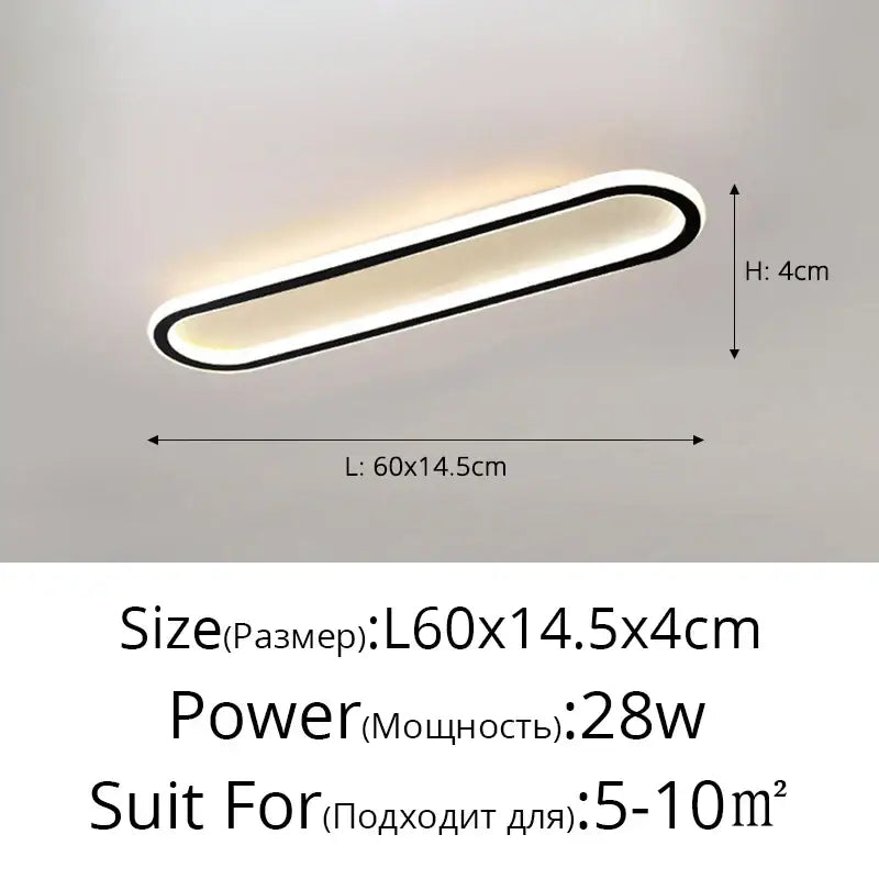 Modern oval black led strip ceiling lights for bedroom living room