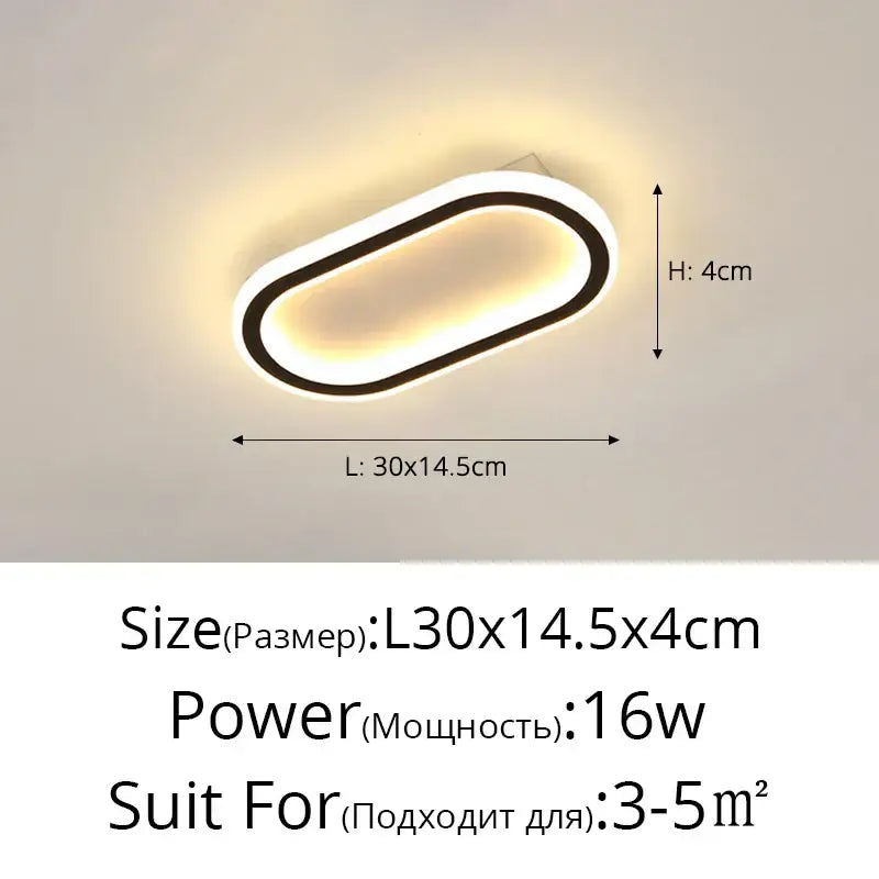 Modern oval black led strip ceiling lights for bedroom living room
