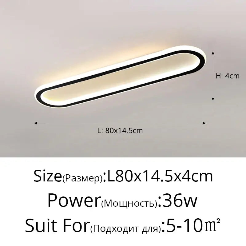 Modern oval black led strip ceiling lights for bedroom living room