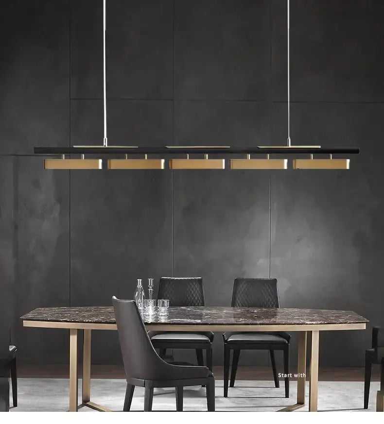 Modern minimalist strip led black and gold pendant lights dining room