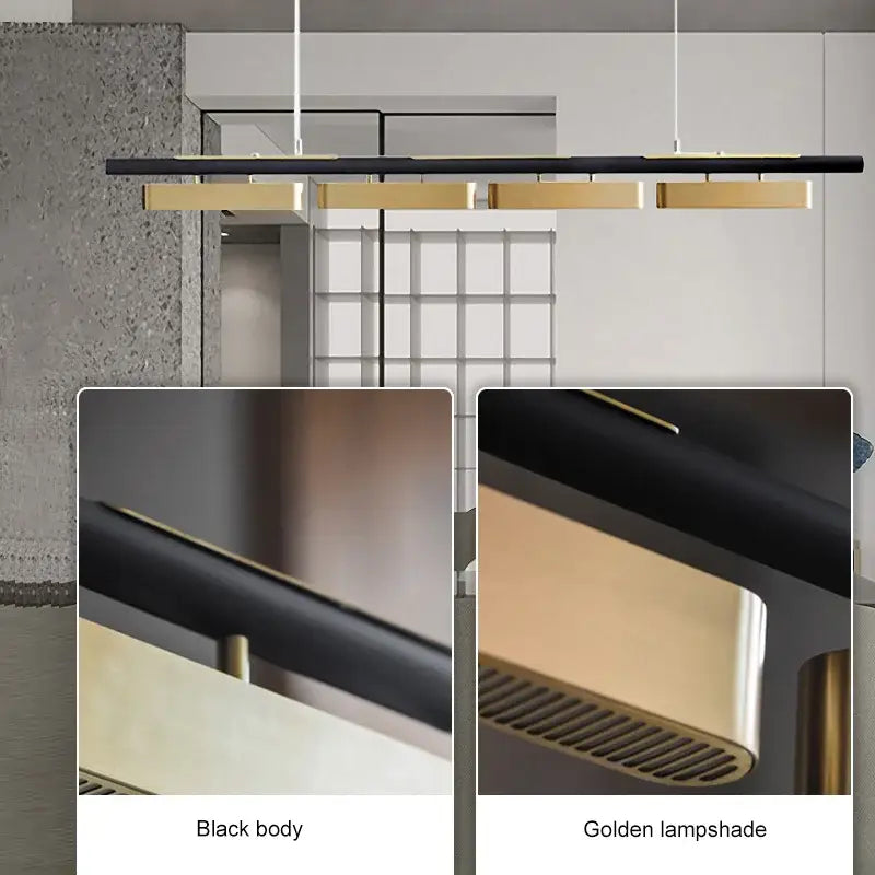 Modern minimalist strip led black and gold pendant lights dining room