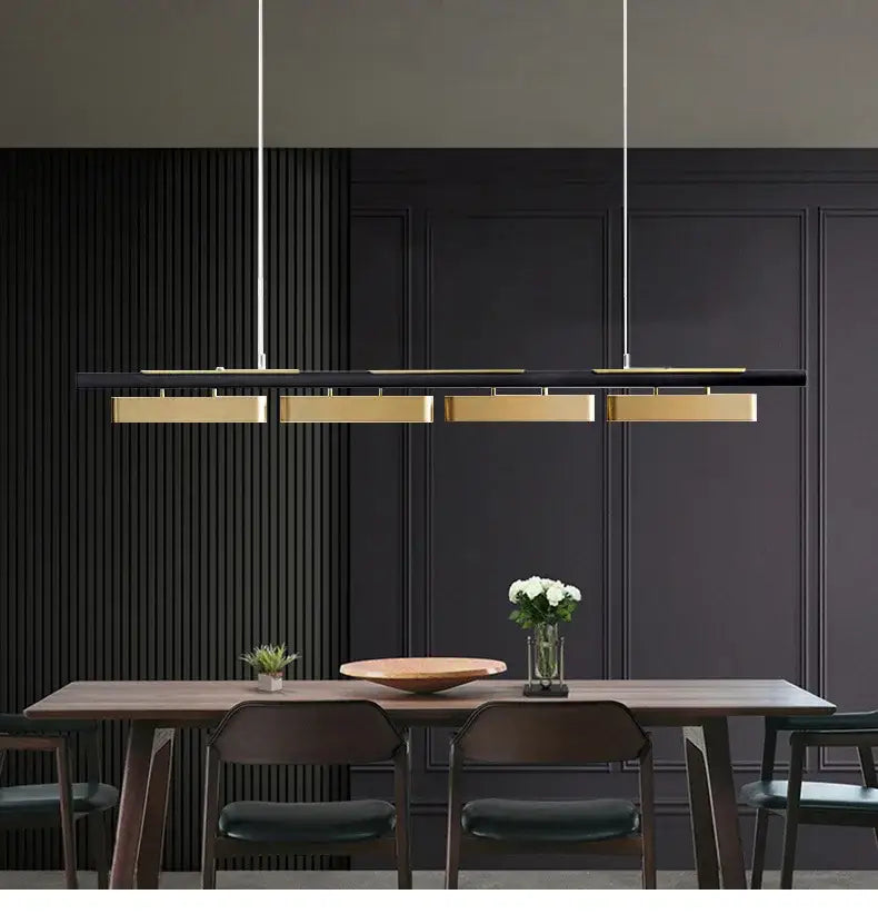 Modern minimalist strip led black and gold pendant lights dining room