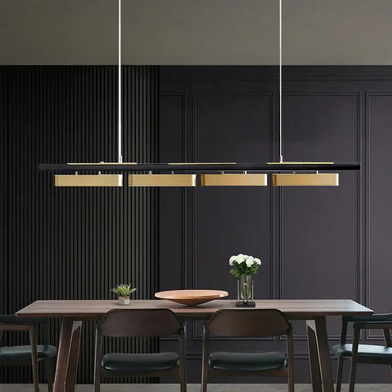 Modern minimalist strip led black and gold pendant lights dining room