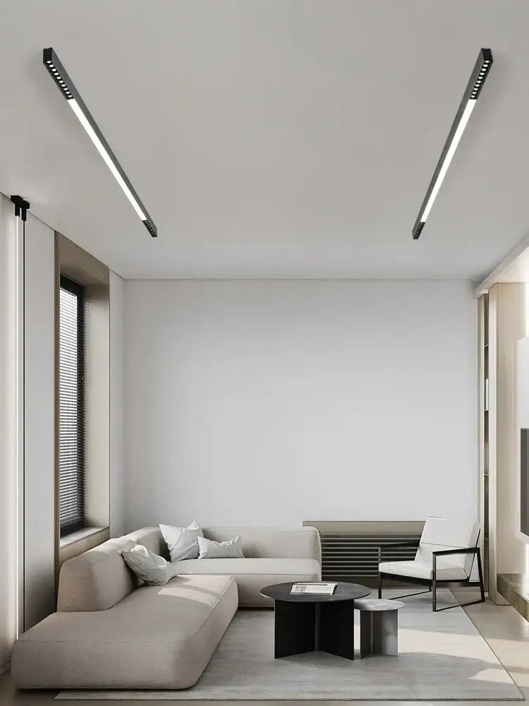 Modern black linear surface mounted ceiling light living room
