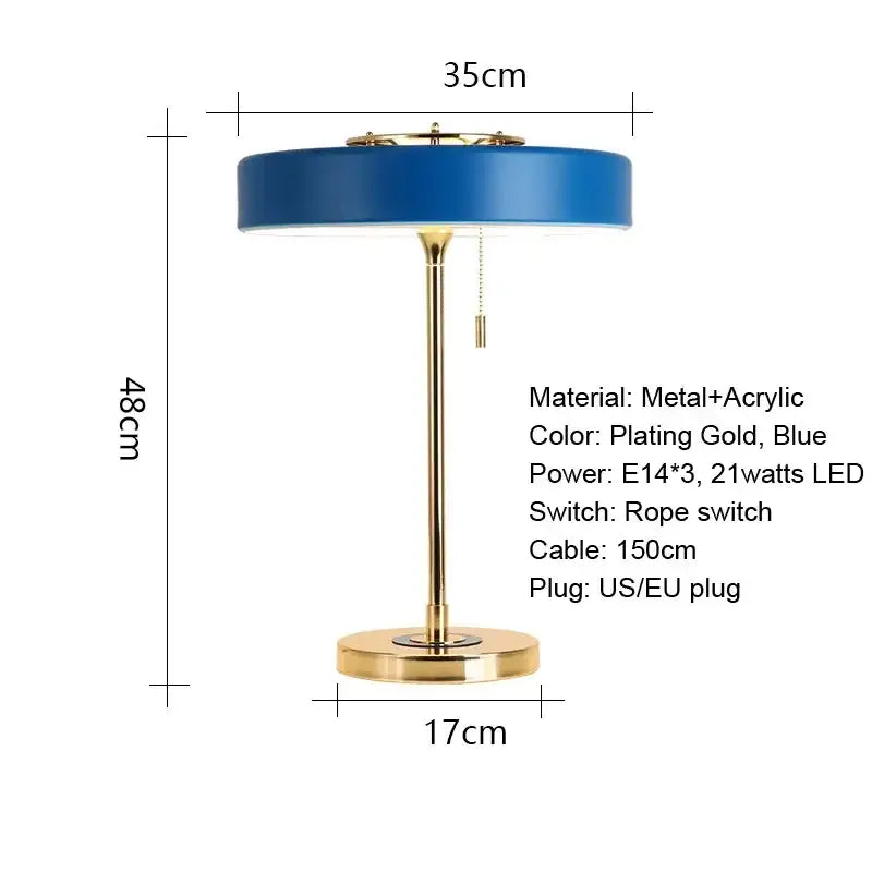 Postmodern blue & gold led table lamp bedroom reading light