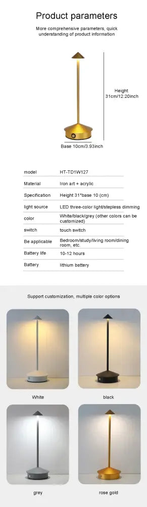 Minimalist metal led table lamp bedroom ambient night light