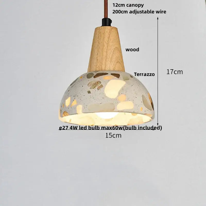 Minimalist white terrazzo and wood led pendant lamp kitchen light