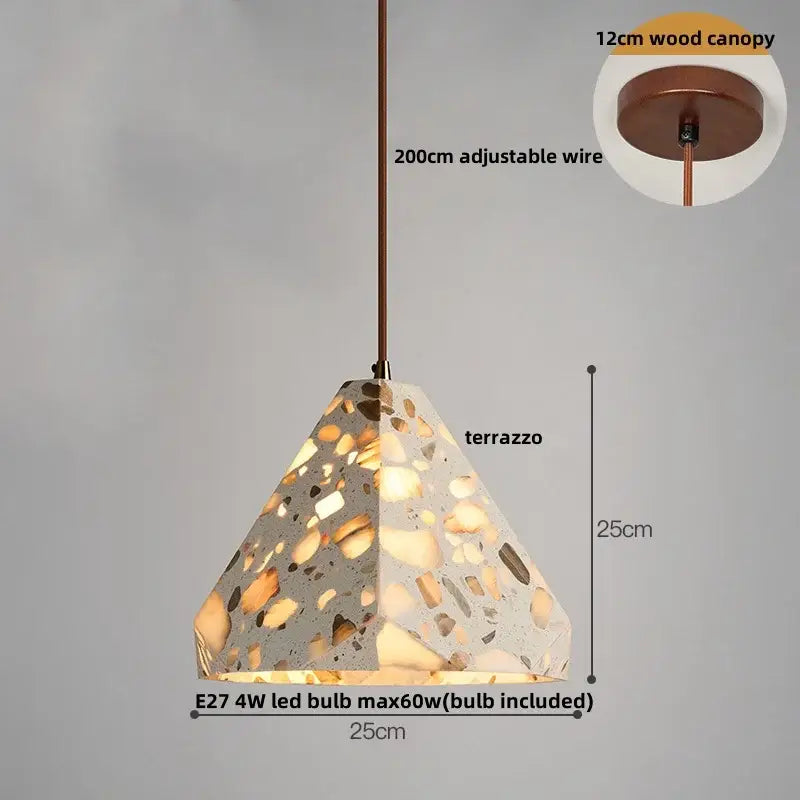 Minimalist white terrazzo and wood led pendant lamp kitchen light