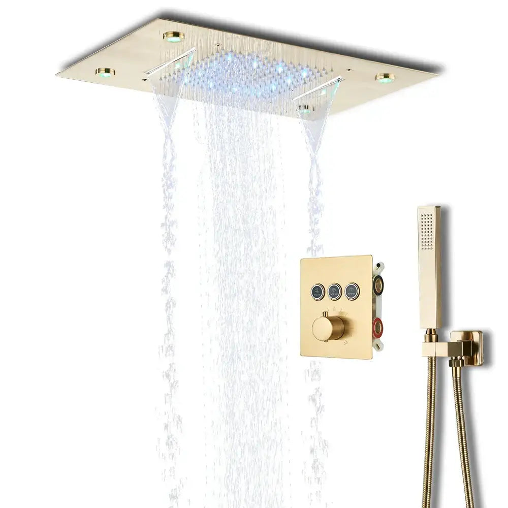 Modern black led waterfall shower faucet set bathroom rain system
