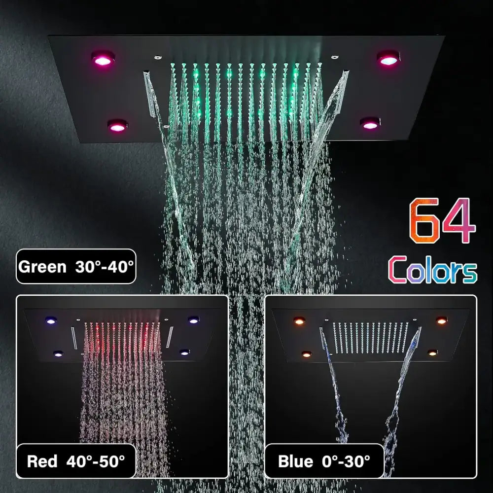 Modern black led waterfall shower faucet set bathroom rain system