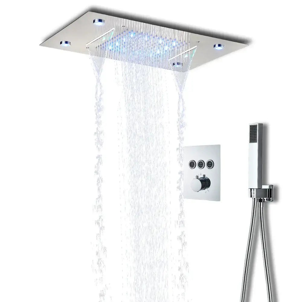 Modern black led waterfall shower faucet set bathroom rain system