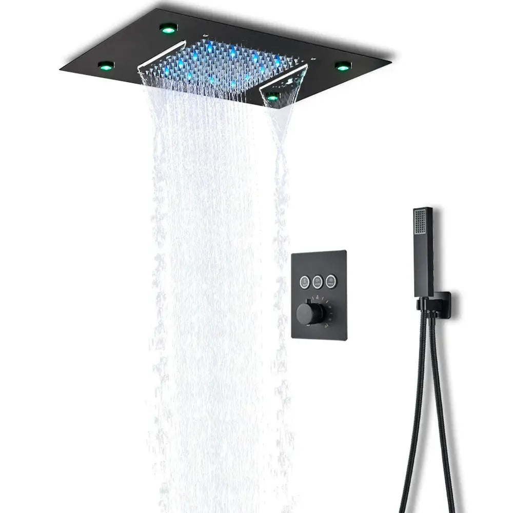 Modern black led waterfall shower faucet set bathroom rain system