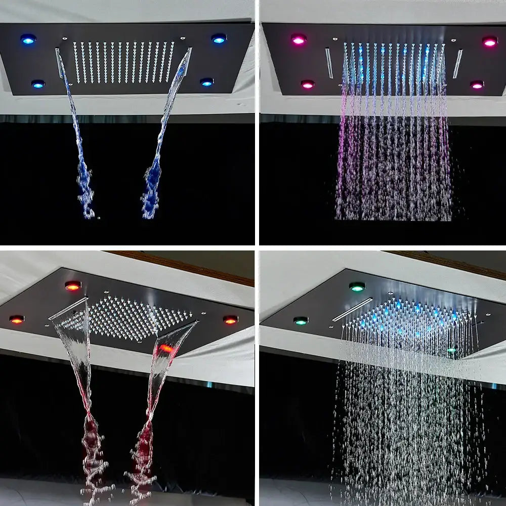 Modern black led waterfall shower faucet set bathroom rain system