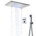 Black dual waterfall led thermostatic shower system bathroom rain head